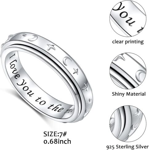 Yearace I Love You to The Moon and Back Spinner Ring for Women Teen Girls 925 Sterling Silver Moon Star Fidget Rings for Anxiety Stress Relieving ADHD Autism Rings Inspirational Jewelry in Saudi Arabia