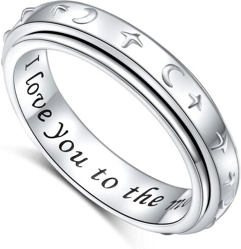 Yearace I Love You to The Moon and Back Spinner Ring for Women Teen Girls 925 Sterling Silver Moon Star Fidget Rings for Anxiety Stress Relieving ADHD Autism Rings Inspirational Jewelry in Saudi Arabia