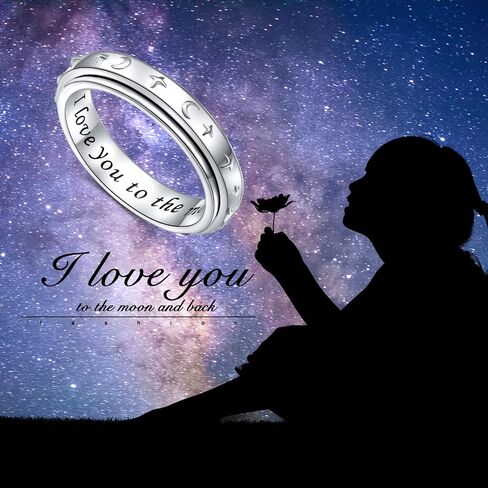 Yearace I Love You to The Moon and Back Spinner Ring for Women Teen Girls 925 Sterling Silver Moon Star Fidget Rings for Anxiety Stress Relieving ADHD Autism Rings Inspirational Jewelry in Saudi Arabia