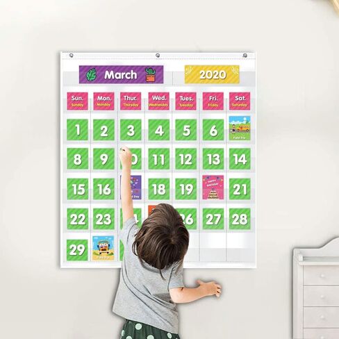 EAMAY Classroom Monthly Calendar Pocket Chart with 71 Cards for Kids Learning for Home,Homeschool Supplies and Classroom Must Haves!(Black) in Saudi Arabia