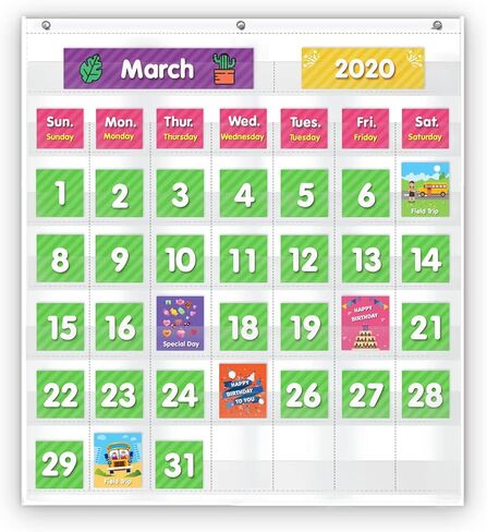 EAMAY Classroom Monthly Calendar Pocket Chart with 71 Cards for Kids Learning for Home,Homeschool Supplies and Classroom Must Haves!(Black) in Saudi Arabia