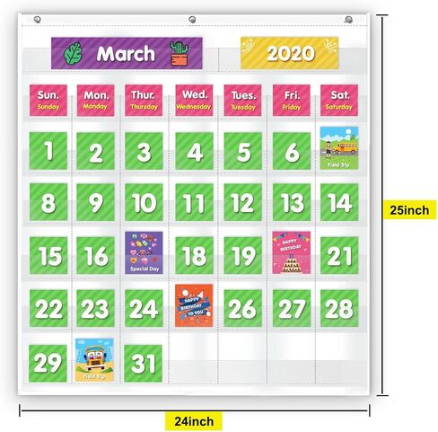 EAMAY Classroom Monthly Calendar Pocket Chart with 71 Cards for Kids Learning for Home,Homeschool Supplies and Classroom Must Haves!(Black) in Saudi Arabia