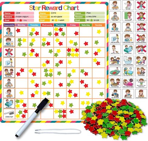مخطط سلوك كانرو للأطفال في المنزل، مخطط المكافآت المغناطيسي، مخطط المسؤولية، مخطط المهام، مخطط النجوم، يستوعب 1-3 أطفال (للاستخدام المنزلي) in Kuwait