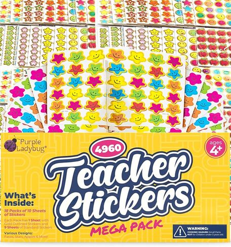 Purple Ladybug Teacher Stickers for Students - 4960 Reward Stickers for Classroom Supplies, Teacher Must-Haves & School Stickers, Small Stickers for Reward Charts in Saudi Arabia