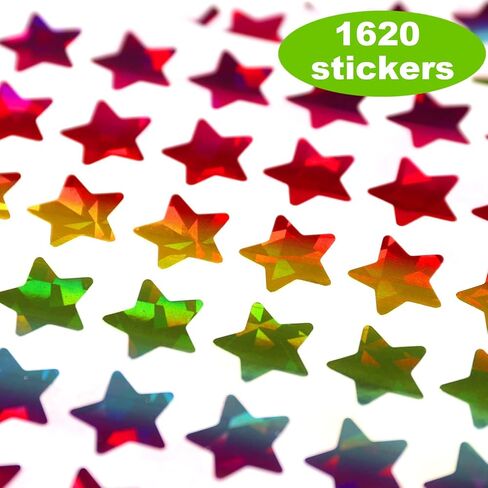 1620 Holographic Rainbow Small Star Stickers for Kids Reward, Behavior Chart, Student Planner and School Classroom Teacher Supplies, 0.6" Diameter in Saudi Arabia
