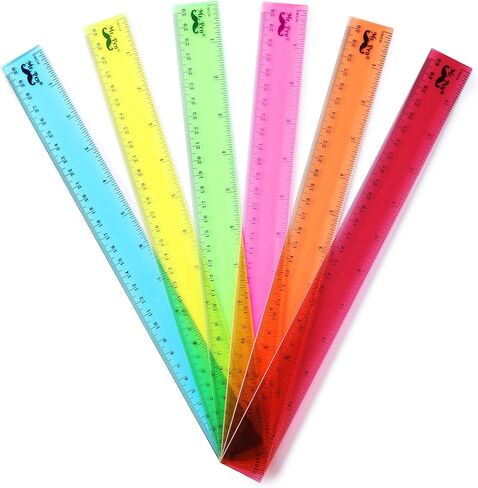 مستر.بين - 12 انش، 6 عبوات، الوان متنوعة، مسطرة اطفال للمدرسة مع سنتيمتر وانش، مسطرة بلاستيكية معيارية، شفافة in Saudi Arabia
