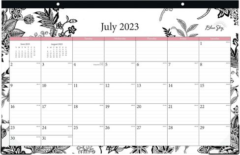 بلو سكاي 2023-2024 تقويم لوحة مكتب شهري للسنة الأكاديمية، 17 بوصة × 11 بوصة، شريط لاصق مزخرف، مثقوب بفتحتين، كتل مسطرة، Analeis (130617-A24) in Kuwait