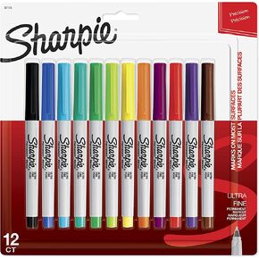 Sharpie Permanent Markers, Ultra Fine Tip Markers Set, Quick Drying And Fade Resistant Artist Marker For Wood, Plastic Paper, Metal, And More, Drawing, Coloring, And Poster Marker Black, 12 Count