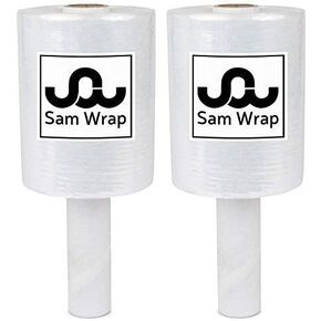 غلاف Sam Wrap (R) قابل للتمدد مقاس 5 بوصات × 1000 بوصة بمقبض، غلاف بلاستيكي متين ذاتي الالتصاق بسمك 80 قياسًا للتحرك، غلاف تغليف بقوة صناعية، لوح بلاستيكي شفاف يتقلص (عبوتان)