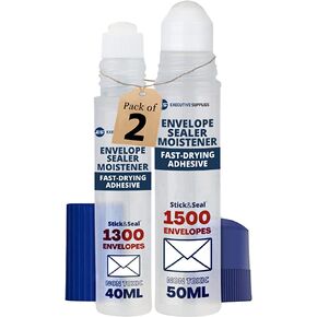 لاصق مرطب للظرف سريع الجفاف (عبوتان) - زجاجات 1 × 50 مل و1 × 40 مل على شكل قلم - سهل التنظيف والغلق، شفاف وقابل للضغط - مثالي للمغلفات والطوابع والحروف. باي المستلزمات التنفيذية in Kuwait