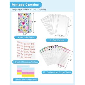 A6 Budget Binder for Money Saving Binder, PU Leather Budget Planner with 8 Cash Envelopes, Budget Sheets & Rose Gold Category Stickers, Money Organizer for Cash Binder (Black Sunflower) in Saudi Arabia