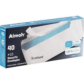 Aimoh #10 Security Self Seal Envelopes – 100 Qty |No Window, EnveGuard, 4⅛ x 9½", White, 24 LB, 100 Count (34100)