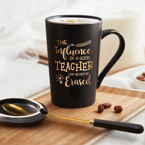 YHRJWN - Teacher Appreciation Gifts, The Influence of A Good Teacher Coffee Cup, Cool Gifts for Teachers, Teacher Gifts for Woman Men, Thank You Music Math Science Teacher Christmas Gifts 14Oz Black in Saudi Arabia