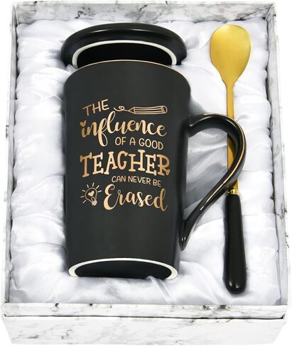 YHRJWN - Teacher Appreciation Gifts, The Influence of A Good Teacher Coffee Cup, Cool Gifts for Teachers, Teacher Gifts for Woman Men, Thank You Music Math Science Teacher Christmas Gifts 14Oz Black in Saudi Arabia