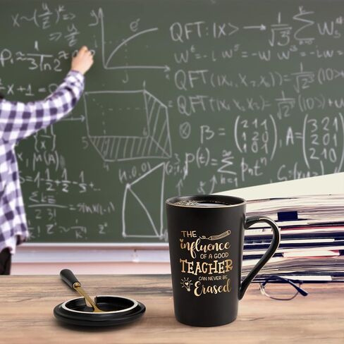 YHRJWN - Teacher Appreciation Gifts, The Influence of A Good Teacher Coffee Cup, Cool Gifts for Teachers, Teacher Gifts for Woman Men, Thank You Music Math Science Teacher Christmas Gifts 14Oz Black in Saudi Arabia