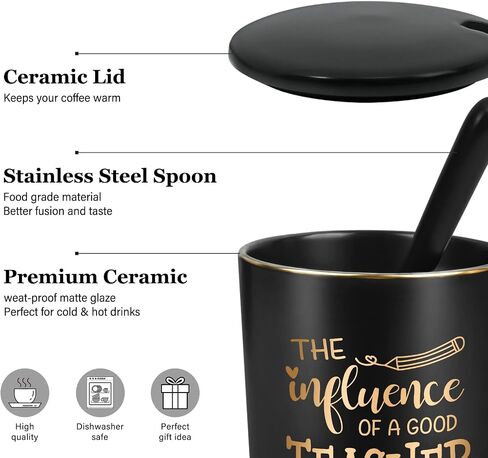 YHRJWN - Teacher Appreciation Gifts, The Influence of A Good Teacher Coffee Cup, Cool Gifts for Teachers, Teacher Gifts for Woman Men, Thank You Music Math Science Teacher Christmas Gifts 14Oz Black in Saudi Arabia