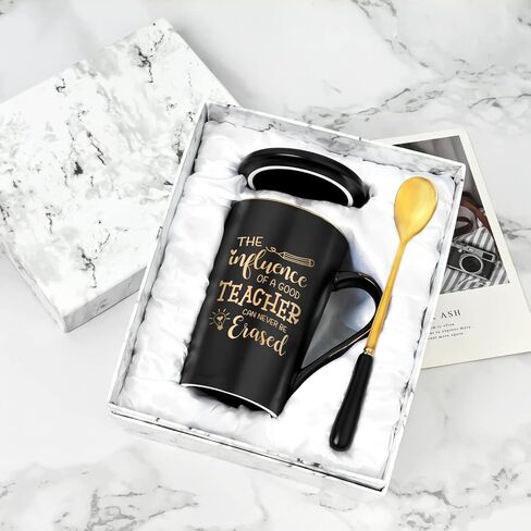 YHRJWN - Teacher Appreciation Gifts, The Influence of A Good Teacher Coffee Cup, Cool Gifts for Teachers, Teacher Gifts for Woman Men, Thank You Music Math Science Teacher Christmas Gifts 14Oz Black in Saudi Arabia