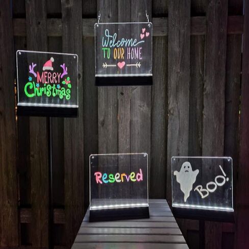FANOAULEA Mother's Day Decoration Solar Power Acrylic Dry Erase Board with LED Light, Colorful Writing Sign Board for Garden Yard Patio Party and Outdoor Indoor Decor Includes 6 x Color Pens in Saudi Arabia