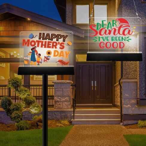 FANOAULEA Mother's Day Decoration Solar Power Acrylic Dry Erase Board with LED Light, Colorful Writing Sign Board for Garden Yard Patio Party and Outdoor Indoor Decor Includes 6 x Color Pens in Saudi Arabia