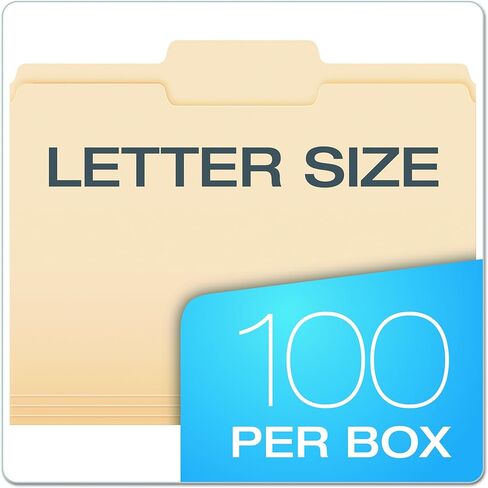 مجلدات ملفات Pendaflex، مقاس Letter، 8-1/2 بوصة × 11 بوصة، مانيلا الكلاسيكية، علامات تبويب 1/3 قطع في اليسار واليمين والمواضع المركزية، 100 لكل صندوق (65213) in Kuwait