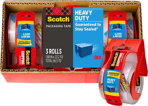 Scotch Heavy Duty Shipping Packing Tape, Clear, Holiday Shipping Supplies, 1.88 in. x 22.2 yd., 3 Tape Rolls with Dispensers in Saudi Arabia