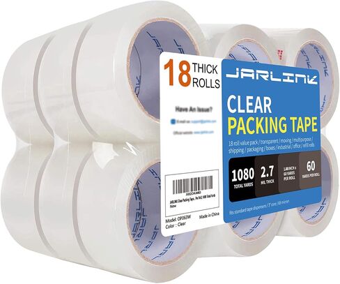 JARLINK Clear Packing Tape (18 Rolls), Heavy Duty Packaging Tape for Shipping Packaging Moving Sealing, 2.7mil Thick, 1.88 inches Wide, 60 Yards Per Roll, 1080 Total Yards in Saudi Arabia