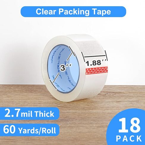 JARLINK Clear Packing Tape (18 Rolls), Heavy Duty Packaging Tape for Shipping Packaging Moving Sealing, 2.7mil Thick, 1.88 inches Wide, 60 Yards Per Roll, 1080 Total Yards in Saudi Arabia