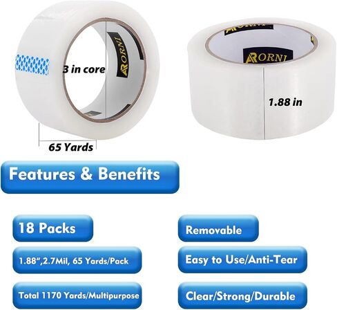 Clear Packing Tape Heavy Duty Refill Rolls Sealing Great for Packing Box Shipping and Moving Supplies Packaging 36 Rolls 1.88" x 65 Yards 3" Core 2.7 Mil Thick Adhesive in Saudi Arabia