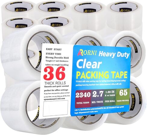 Clear Packing Tape Heavy Duty Refill Rolls Sealing Great for Packing Box Shipping and Moving Supplies Packaging 36 Rolls 1.88" x 65 Yards 3" Core 2.7 Mil Thick Adhesive in Saudi Arabia