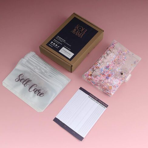 SOUL MAMA Budget Binder with Zipper Envelopes - Unicorn Money Organizer for Cash, A6 Binder Cash Envelopes for Budgeting, Money Saving Binder with Rose Gold Pre-Printed Stickers in Saudi Arabia