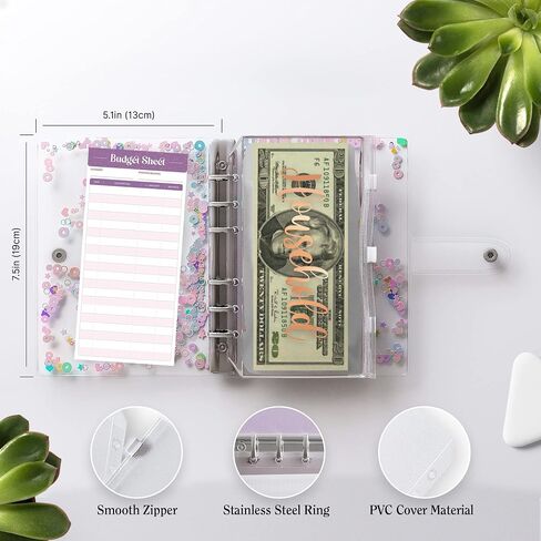 SOUL MAMA Budget Binder with Zipper Envelopes - Unicorn Money Organizer for Cash, A6 Binder Cash Envelopes for Budgeting, Money Saving Binder with Rose Gold Pre-Printed Stickers in Saudi Arabia