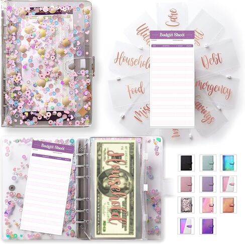 SOUL MAMA Budget Binder with Zipper Envelopes - Unicorn Money Organizer for Cash, A6 Binder Cash Envelopes for Budgeting, Money Saving Binder with Rose Gold Pre-Printed Stickers in Saudi Arabia