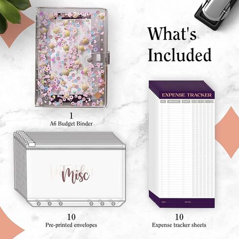 SOUL MAMA Budget Binder with Zipper Envelopes - Unicorn Money Organizer for Cash, A6 Binder Cash Envelopes for Budgeting, Money Saving Binder with Rose Gold Pre-Printed Stickers in Saudi Arabia