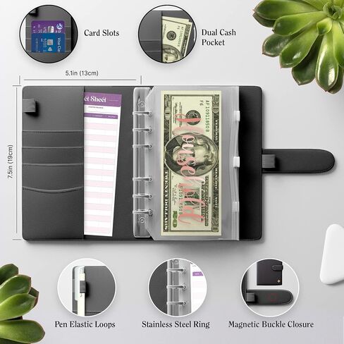 SOUL MAMA Budget Binder with Zipper Envelopes - Unicorn Money Organizer for Cash, A6 Binder Cash Envelopes for Budgeting, Money Saving Binder with Rose Gold Pre-Printed Stickers in Saudi Arabia