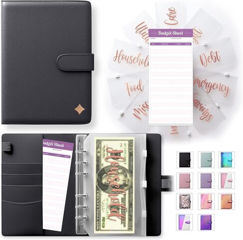 SOUL MAMA Budget Binder with Zipper Envelopes - Unicorn Money Organizer for Cash, A6 Binder Cash Envelopes for Budgeting, Money Saving Binder with Rose Gold Pre-Printed Stickers in Saudi Arabia