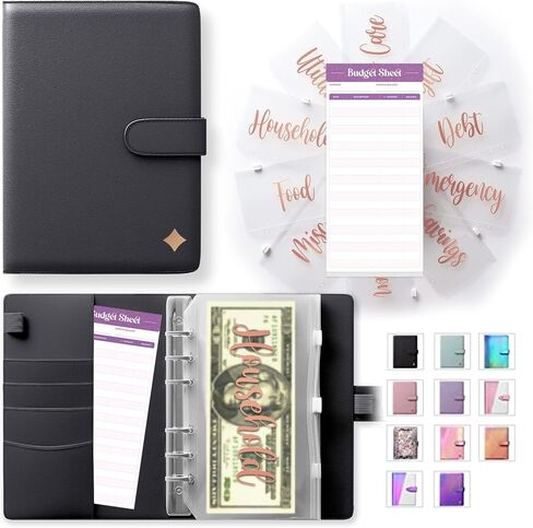 SOUL MAMA Budget Binder with Zipper Envelopes - Unicorn Money Organizer for Cash, A6 Binder Cash Envelopes for Budgeting, Money Saving Binder with Rose Gold Pre-Printed Stickers in Saudi Arabia