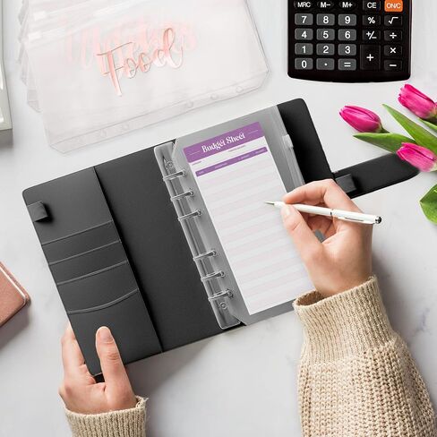 SOUL MAMA Budget Binder with Zipper Envelopes - Unicorn Money Organizer for Cash, A6 Binder Cash Envelopes for Budgeting, Money Saving Binder with Rose Gold Pre-Printed Stickers in Saudi Arabia