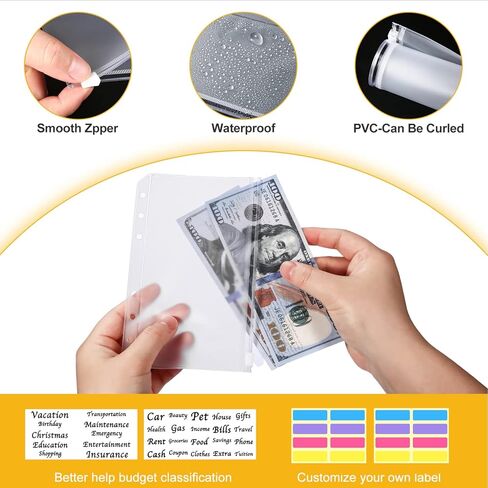 حافظة ميزانية DOMUUH مع مظاريف بسحاب وأوراق ميزانية النفقات، حافظة نقود مع مظاريف نقدية لوضع الميزانية وتوفير المال، منظم أموال للنقود (أسود) in Kuwait