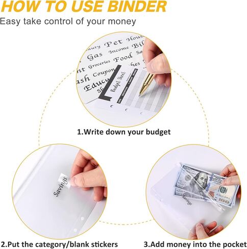 حافظة ميزانية DOMUUH مع مظاريف بسحاب وأوراق ميزانية النفقات، حافظة نقود مع مظاريف نقدية لوضع الميزانية وتوفير المال، منظم أموال للنقود (أسود) in Kuwait