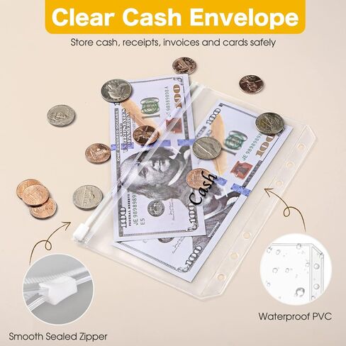 حافظة ميزانية DOMUUH مع مظاريف بسحاب وأوراق ميزانية النفقات، حافظة نقود مع مظاريف نقدية لوضع الميزانية وتوفير المال، منظم أموال للنقود (أسود) in Kuwait