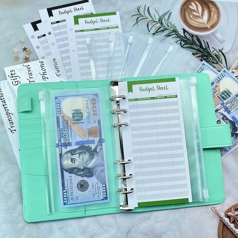 حافظة ميزانية DOMUUH مع مظاريف بسحاب وأوراق ميزانية النفقات، حافظة نقود مع مظاريف نقدية لوضع الميزانية وتوفير المال، منظم أموال للنقود (أسود) in Kuwait