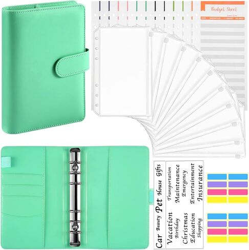 حافظة ميزانية DOMUUH مع مظاريف بسحاب وأوراق ميزانية النفقات، حافظة نقود مع مظاريف نقدية لوضع الميزانية وتوفير المال، منظم أموال للنقود (أسود) in Kuwait