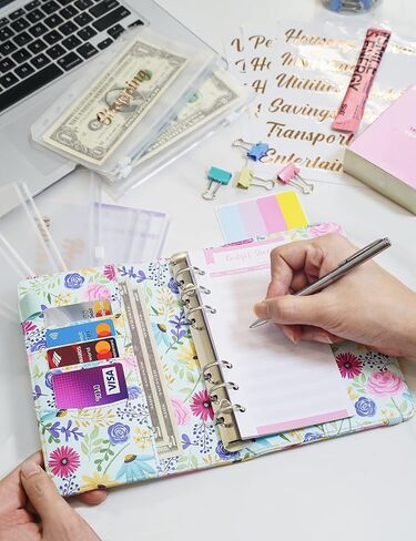 A6 Budget Binder for Money Saving Binder, PU Leather Budget Planner with 8 Cash Envelopes, Budget Sheets & Rose Gold Category Stickers, Money Organizer for Cash Binder (Black Sunflower) in Kuwait