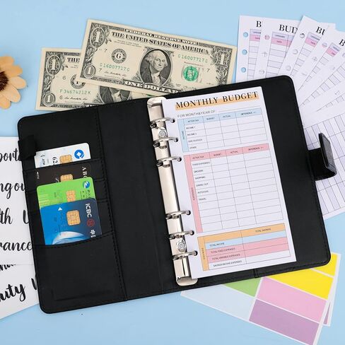 Budget Binder, A6 Marble PU Leather Binder, Money Saving Organizer/ Planner with 8 Zipper Cash Envelopes, 12 Expense Budget Sheets & 2 Letter Label Sticker for Budgeting in Saudi Arabia