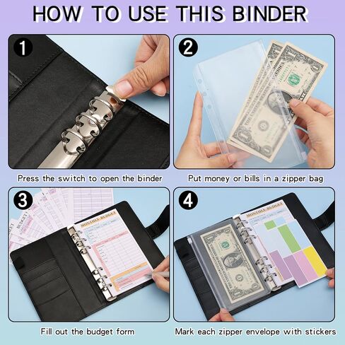 Budget Binder, A6 Marble PU Leather Binder, Money Saving Organizer/ Planner with 8 Zipper Cash Envelopes, 12 Expense Budget Sheets & 2 Letter Label Sticker for Budgeting in Saudi Arabia