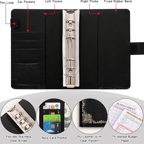 Budget Binder, A6 Marble PU Leather Binder, Money Saving Organizer/ Planner with 8 Zipper Cash Envelopes, 12 Expense Budget Sheets & 2 Letter Label Sticker for Budgeting in Saudi Arabia