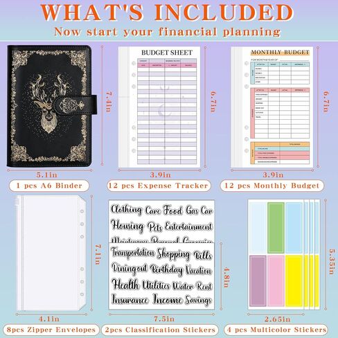 Budget Binder, A6 Marble PU Leather Binder, Money Saving Organizer/ Planner with 8 Zipper Cash Envelopes, 12 Expense Budget Sheets & 2 Letter Label Sticker for Budgeting in Saudi Arabia
