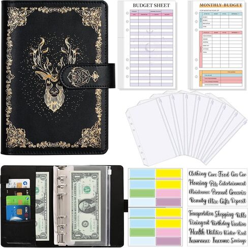 Budget Binder, A6 Marble PU Leather Binder, Money Saving Organizer/ Planner with 8 Zipper Cash Envelopes, 12 Expense Budget Sheets & 2 Letter Label Sticker for Budgeting in Saudi Arabia