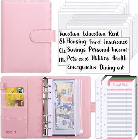 SKYDUE Budget Binder, Money Saving Binder with Zipper Envelopes, Cash Envelopes and Expense Budget Sheets for Budgeting in Saudi Arabia