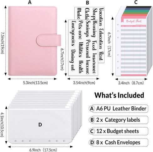 SKYDUE Budget Binder, Money Saving Binder with Zipper Envelopes, Cash Envelopes and Expense Budget Sheets for Budgeting in Saudi Arabia